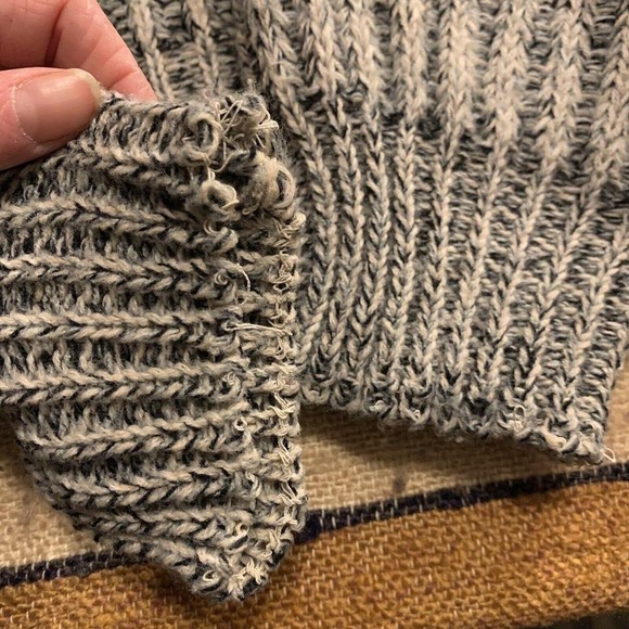 Vintage Grandpa Sweater Ribbed Oversized Gray Knit Pullover Crewneck Weekends - Picture 4 of 6
